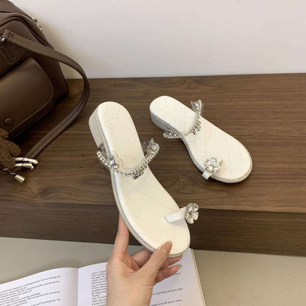 Fashion Glitter Slides Slippers Casual Shoes Summer Clogs Woman Square Heel Rubber Flip Flops Jelly Luxury Beach Block Hawaiian Crystal
