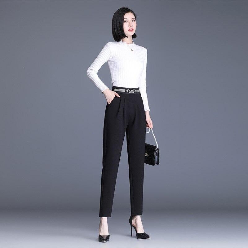 

Новые осенние тонкие эластичные брюки-карандаш с высокой талией в стиле Харадзюку, женские длинные брюки, повседневные брюки, модные шикарные женские прямые брюки XL