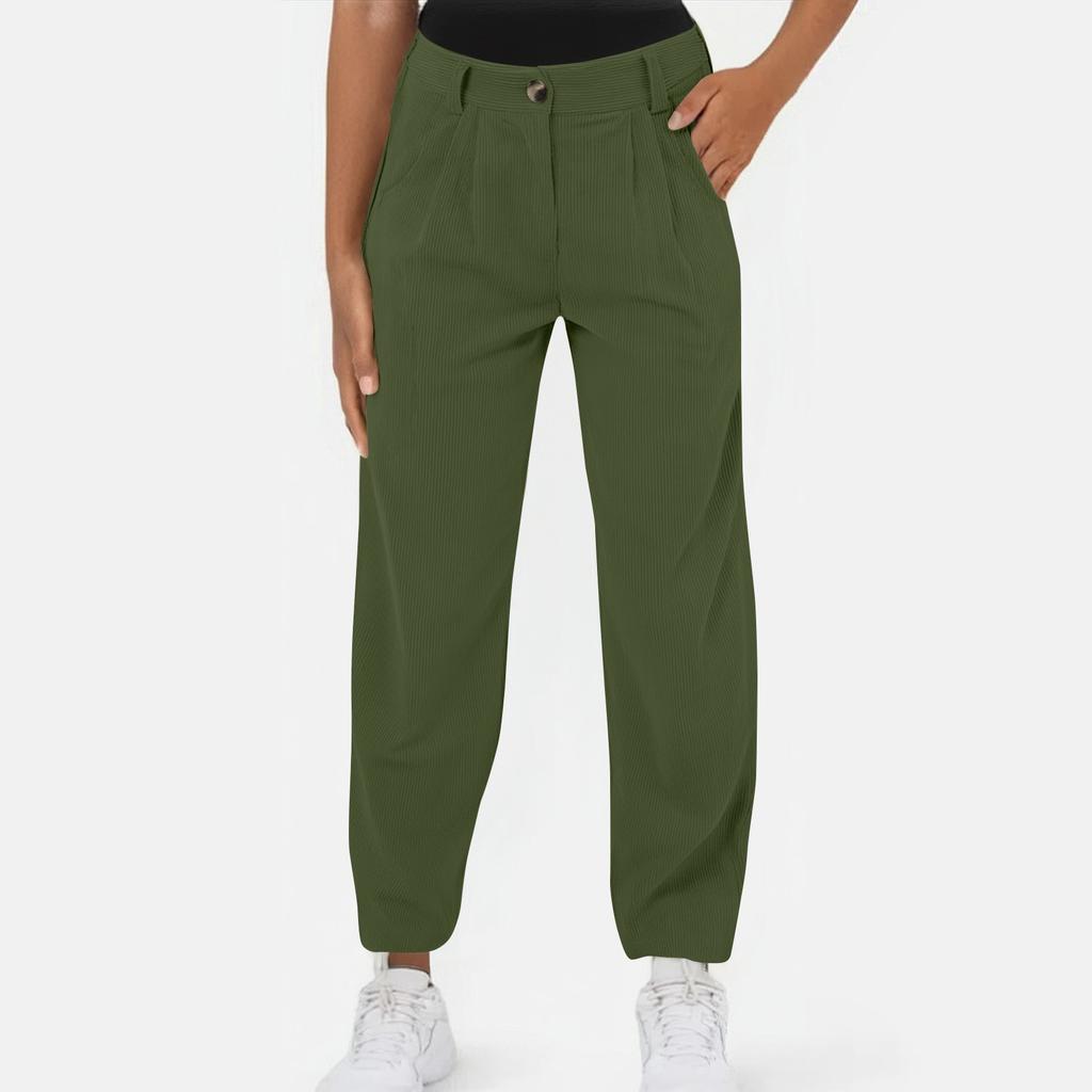 Women's Casual Button Pocket Corduroy Straight-leg Pants