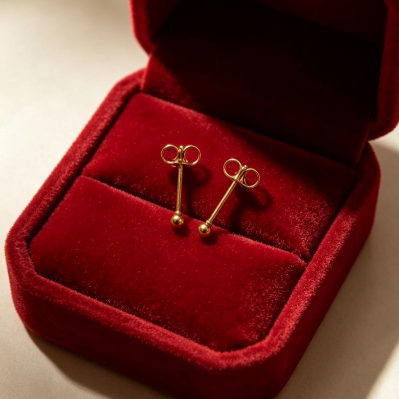 Gold-Electroplated Round Bead Stud Earrings with 6/4mm Bean Shape and Pendant, DIY Stainless Steel Post, Includes Earring Backs.