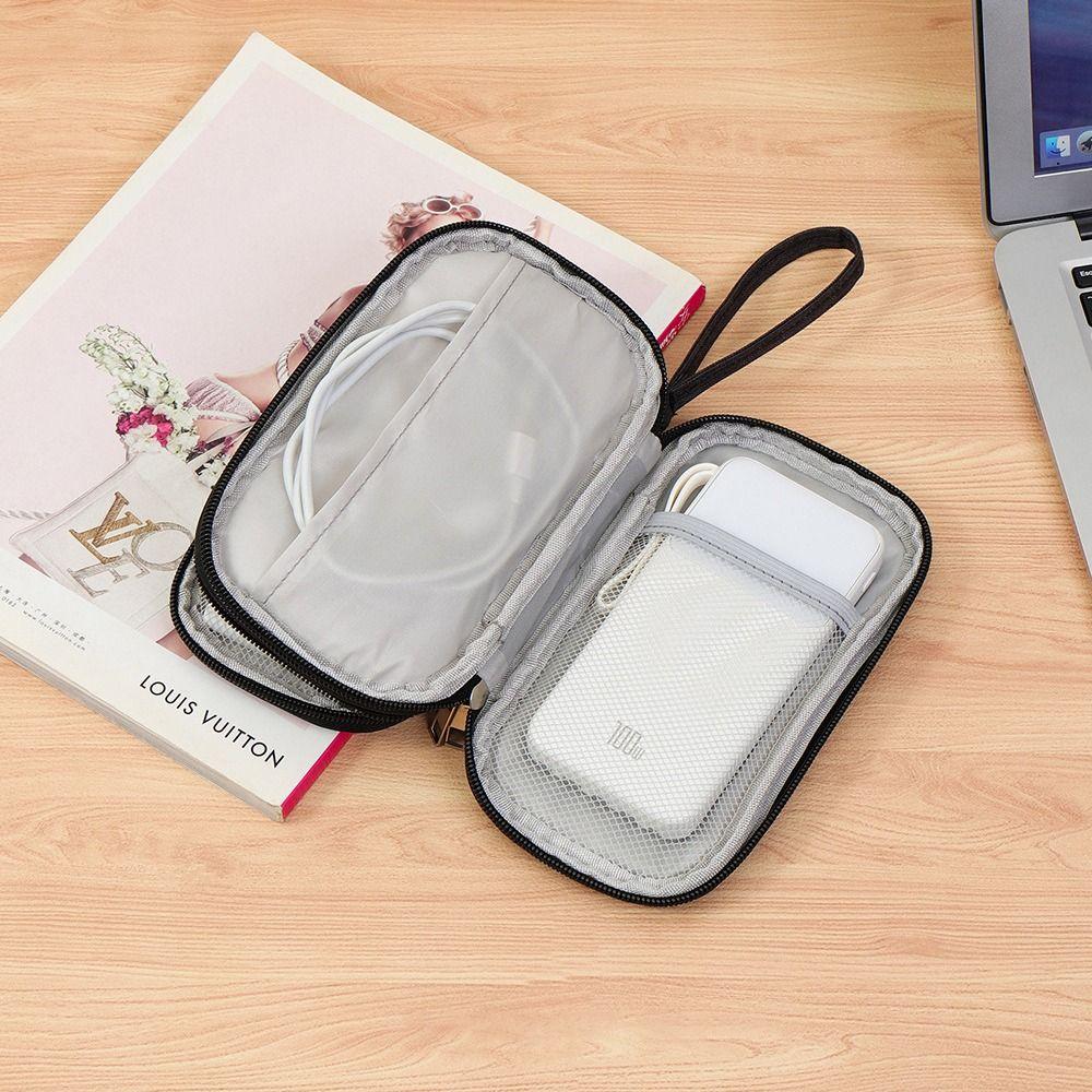 Portable Double Layer Digital Storage Pouch Travel Headphone Data Cable Storage Bag Solid Color Waterproof Travel Cable Bag