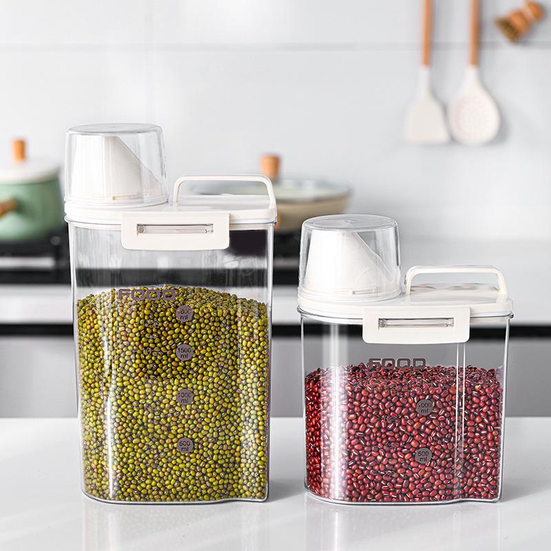 Large Capacity Rice Storage Container: Insect & Moisture-Proof, Transparent Sealed Jar for Grains