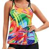 Costume da bagno da donna senza maniche con scollo a U due pezzi top colorato stile gilet controllo pancia