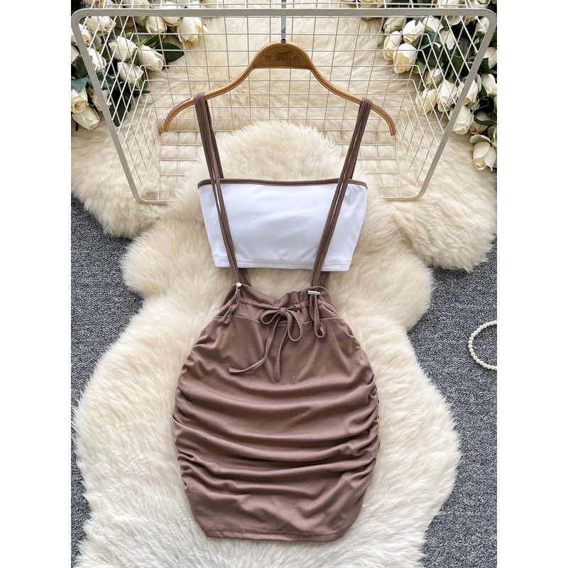 Pure Desire Gyaru Set Women Design Sense With Chest Pad Short Sling Vest Waist Hugging Miumiu Bag Hip Sling Short dress