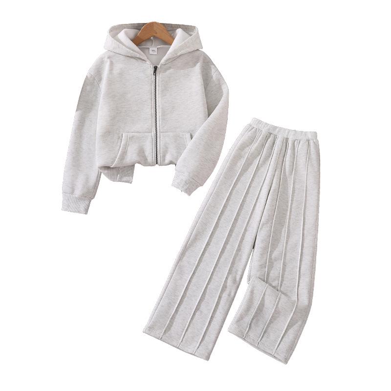 Kids' Korean Style Fleece-Lined Sportswear Set: Long-Sleeved Top & Pants for Autumn/Winter