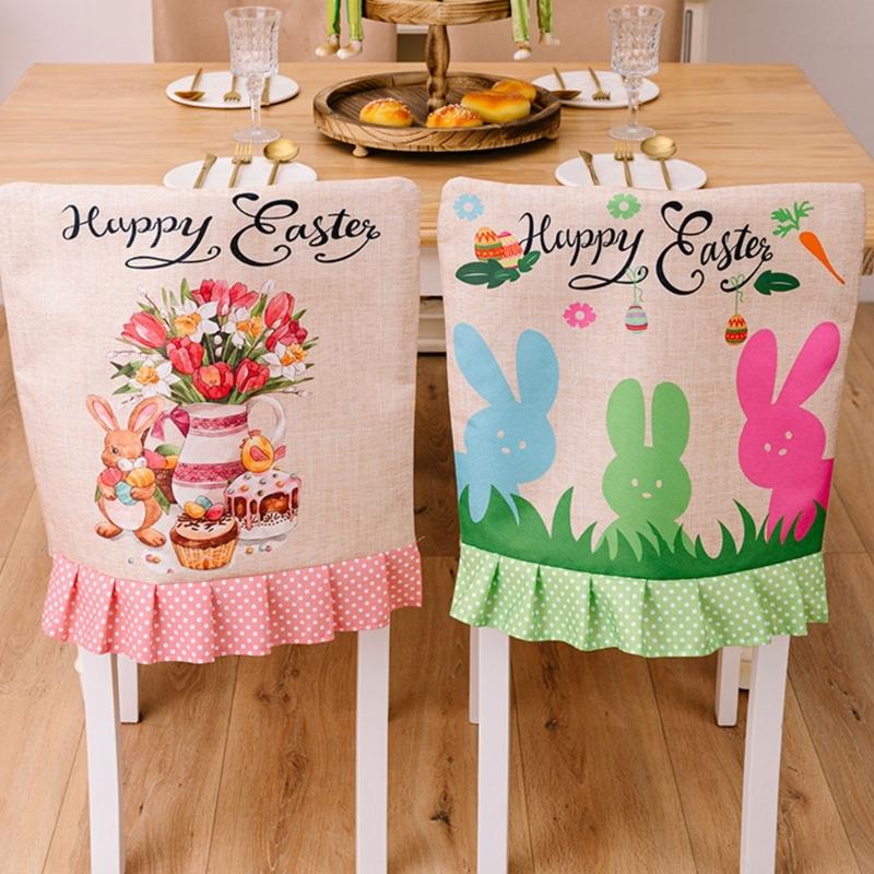 Easter Theme Chair Cover, Indoor Decorative Gnomes Cute Rabbit Pattern Chair Cover, Cute Cartoon Style Home Decorations