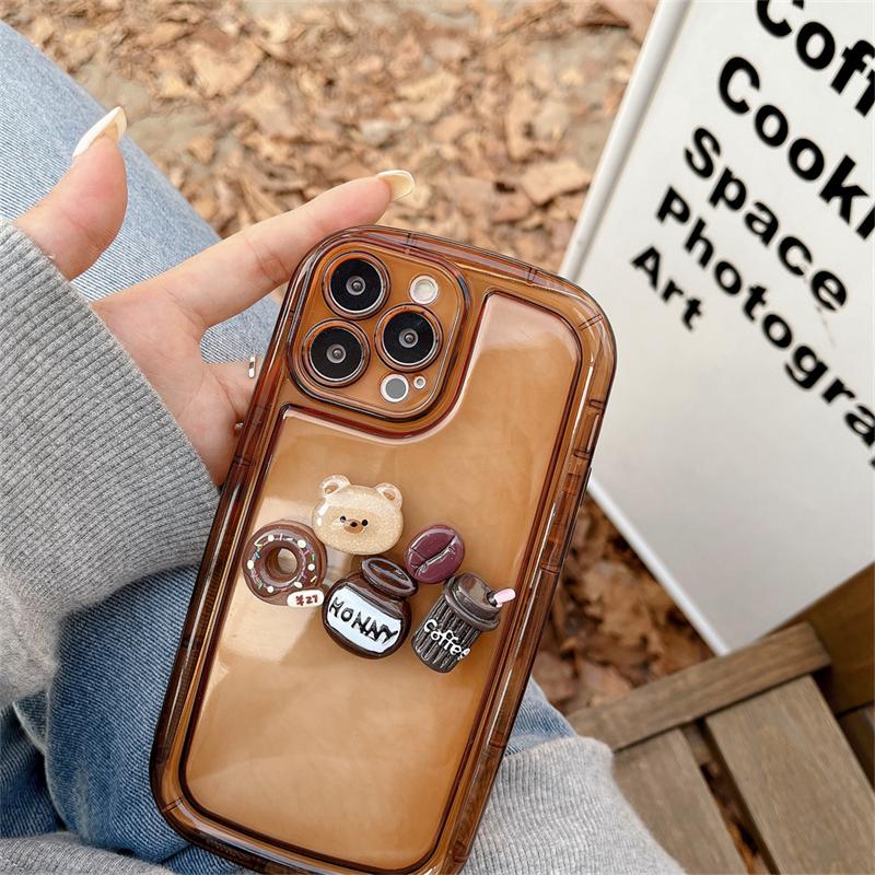 Koreanische süße 3D Cartoon Schwein Kaffee Epoxy Telefon Fall für Iphone 14 13 12 11 Pro Max X Xs Xr die Seife stoßfest Soft Cover Funda