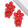 Personalized Dripping Oil Earrings Internet Celebrity Multi-Color Double-Layer Flower Stud Earrings Spraying Five-Leaf Flower Earrings