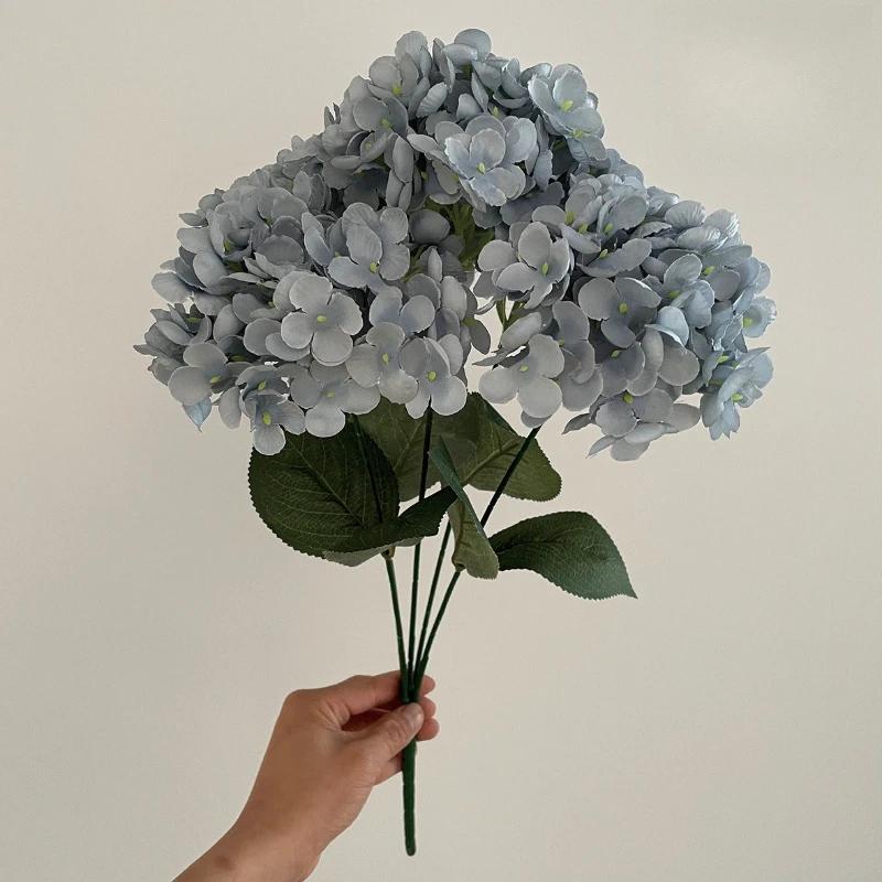 Simulation 5 Heads French Hydrangeas Branch Silk Fake Flowers Restaurant Decoration Champagne Hydrangea Artificial Flower