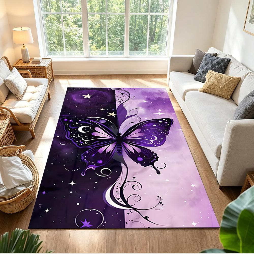 Purple Butterfly Night Magic Non-Slip Home Carpet Design for Office Decor Living Room Bedroom Gift