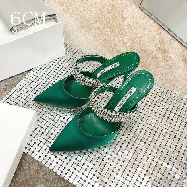 Pointy Pinheel Rhine-Diamond Chain Satin Top High Heels Mullers Pinheel Green Wedding Shoes Flat Bridesmaid Shoes
