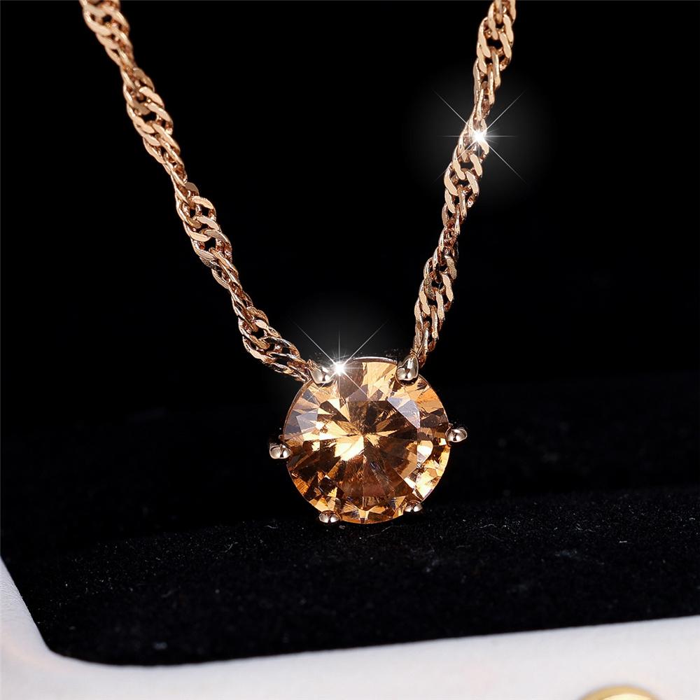Female Crystal Champagne Zircon Stone Cute Round Pendant Necklace Vintage Gold Color Wedding  For Women