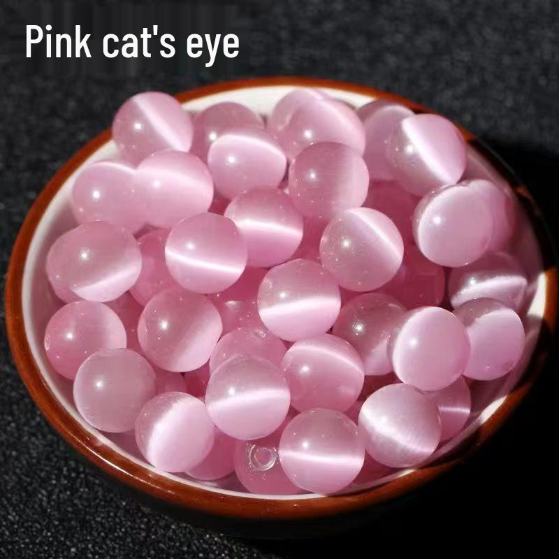 Cat's Eye Loose Beads: Powder White, Yellow, Red, Blue Round Beads for Handmade DIY Bracelets and Weaving Accessories.
