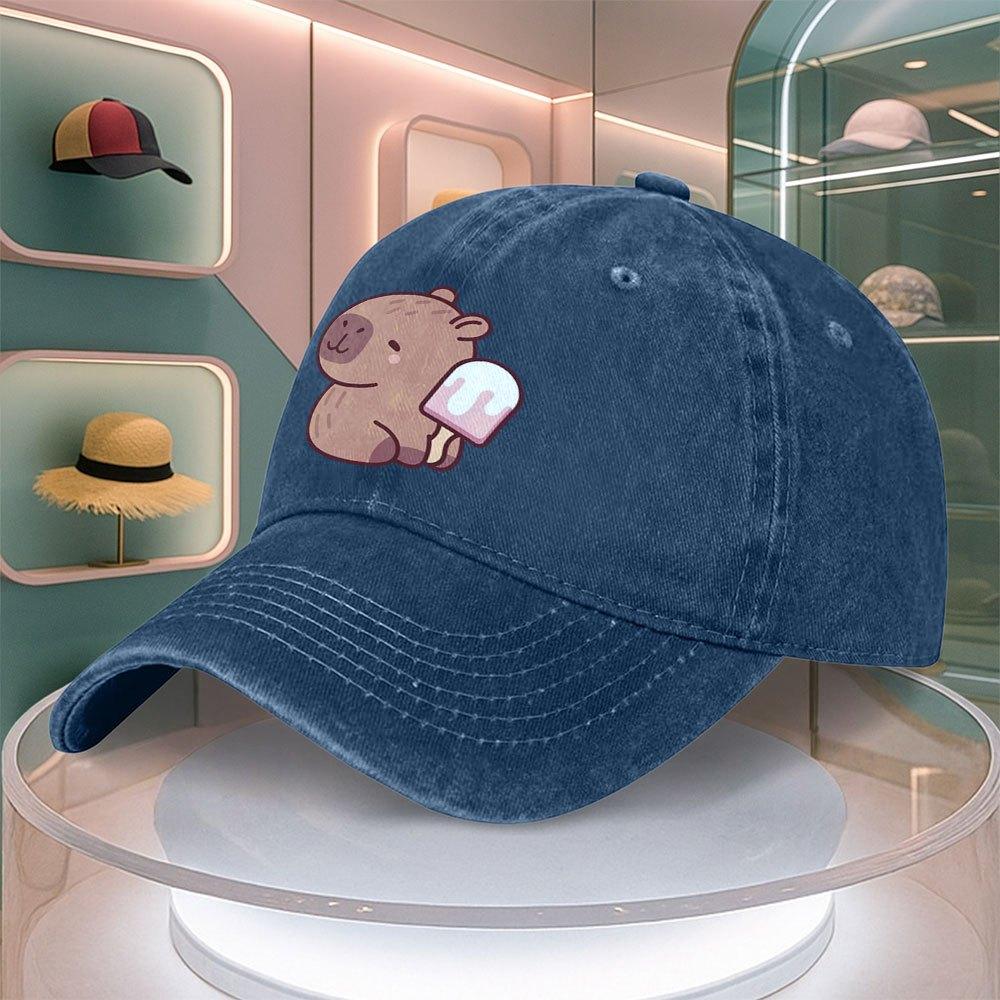 Cartoon Bear Ice Cream Pattern Baseball Cap For Men Women Retro Duck Tongue Dad Hat Adjustable Curved Brim