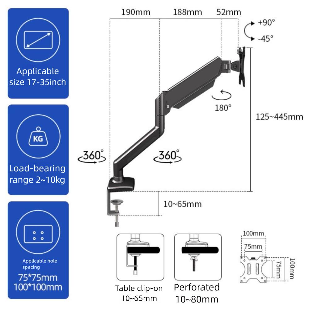 17-34 Inch Screens Gas Spring Monitor Arm Up To 20lbs Computer Monitors Stand Monitor Mount  Home