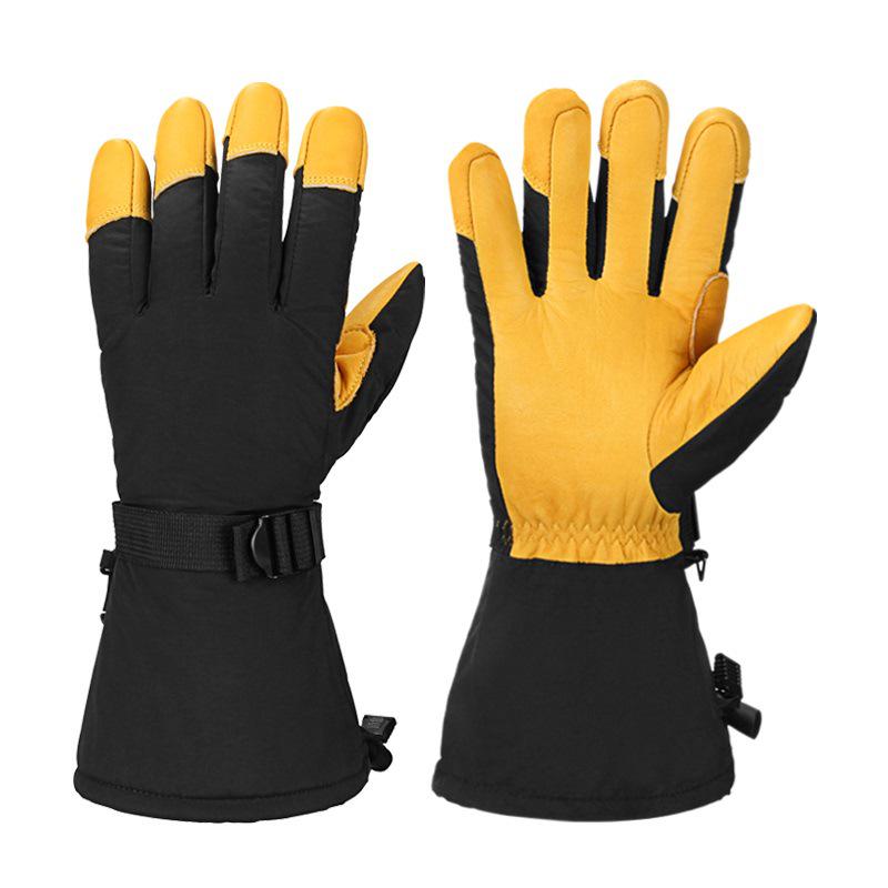 Insulated Cotton Cowhide Ski Gloves: Non-slip, Touchscreen, Long Winter Five-Finger Warmth