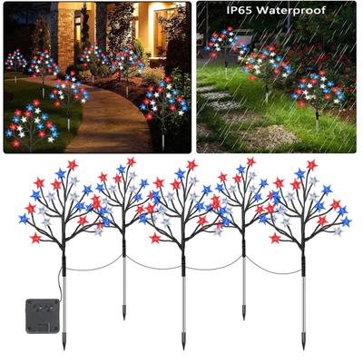 Outdoor 4th Decorations Lights of July Solar Lights 5 Star Trees