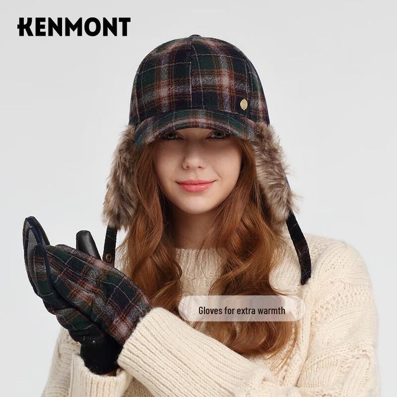 Женская бейсболка Kamon из чистой шерсти в клетку с ушками One Size