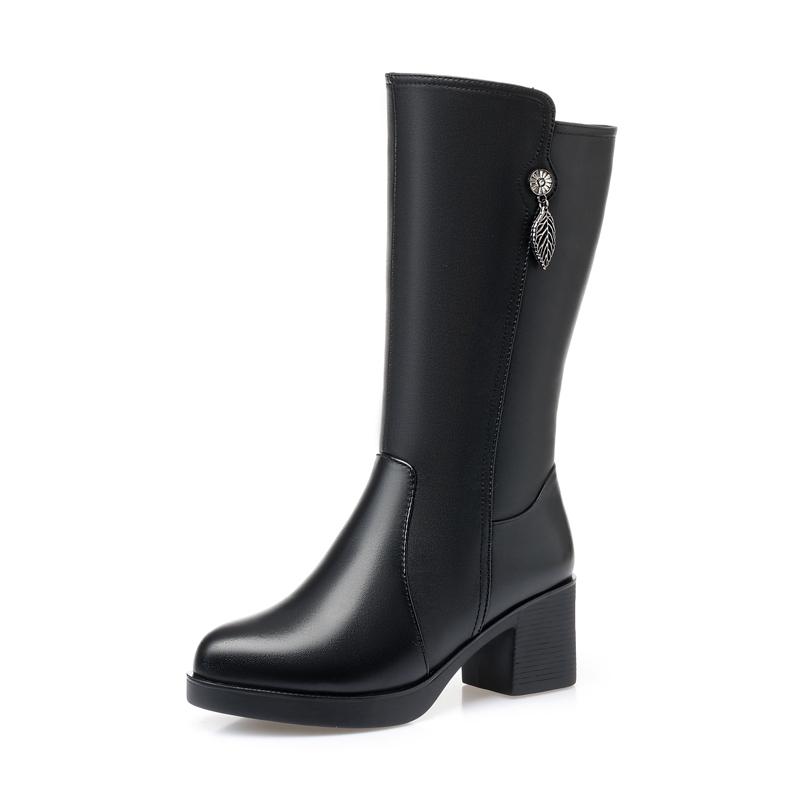 Buty zimowe damskie czarne buty botki duże rozmiary zimowe oryginalne skórzane damskie śniegowce grube ciepłe wełniane buty