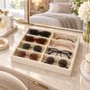 Open Glasses Storage Tray with 8 Separate Compartments, Single-Level Fabric-Covered Layout for Visible Eyewear Storage