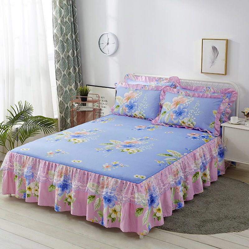 Fashion Lace Bedspread Soft Sanding Bed Skirt Queen Twin King Size Fitted Sheet Double Layer Ruffle