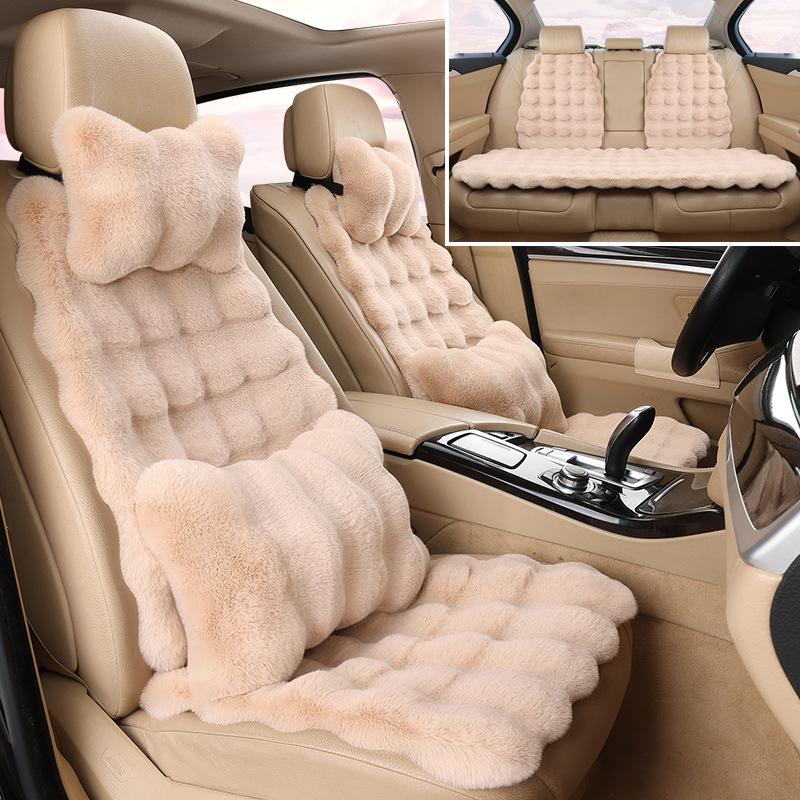 Winter Velvet Car Seat Cushion Set - Thickened Plush, Warm, 3-Piece with Backrest