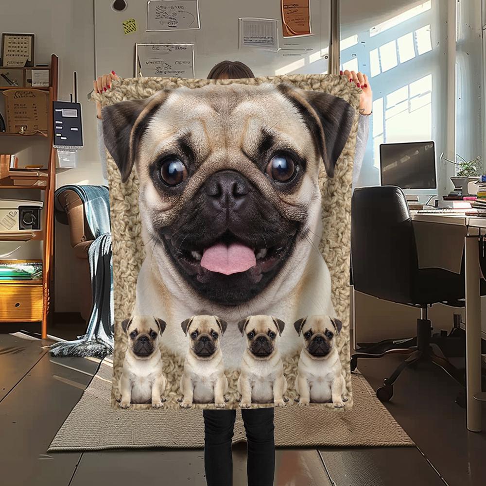 1Pc Bulldog Print Flannel Blanket, High Quality Comfortable for All Seasons, Home Decor, Warmth and Comfort, Perfect for Gifts