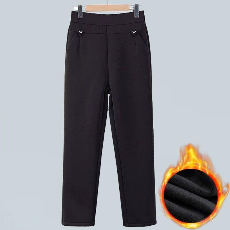 High-Waisted Winter Pants for Elderly Women - Loose, Thick, Velvet-Lined, Casual Long Style