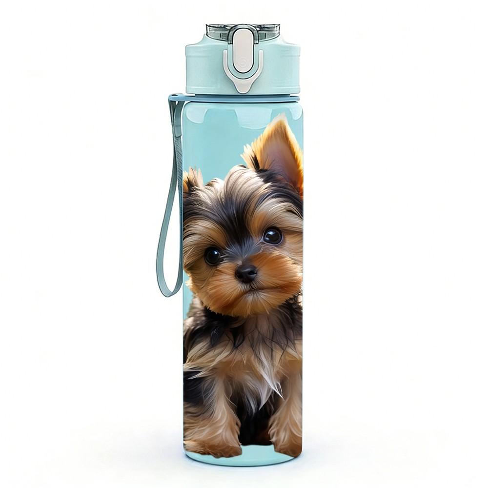 1PC Front Facing Yorkie Puppy 750ml Color Plastic Sports Water Bottle Leakproof Flip Straw Lid Suitable for Sports Office Home Use