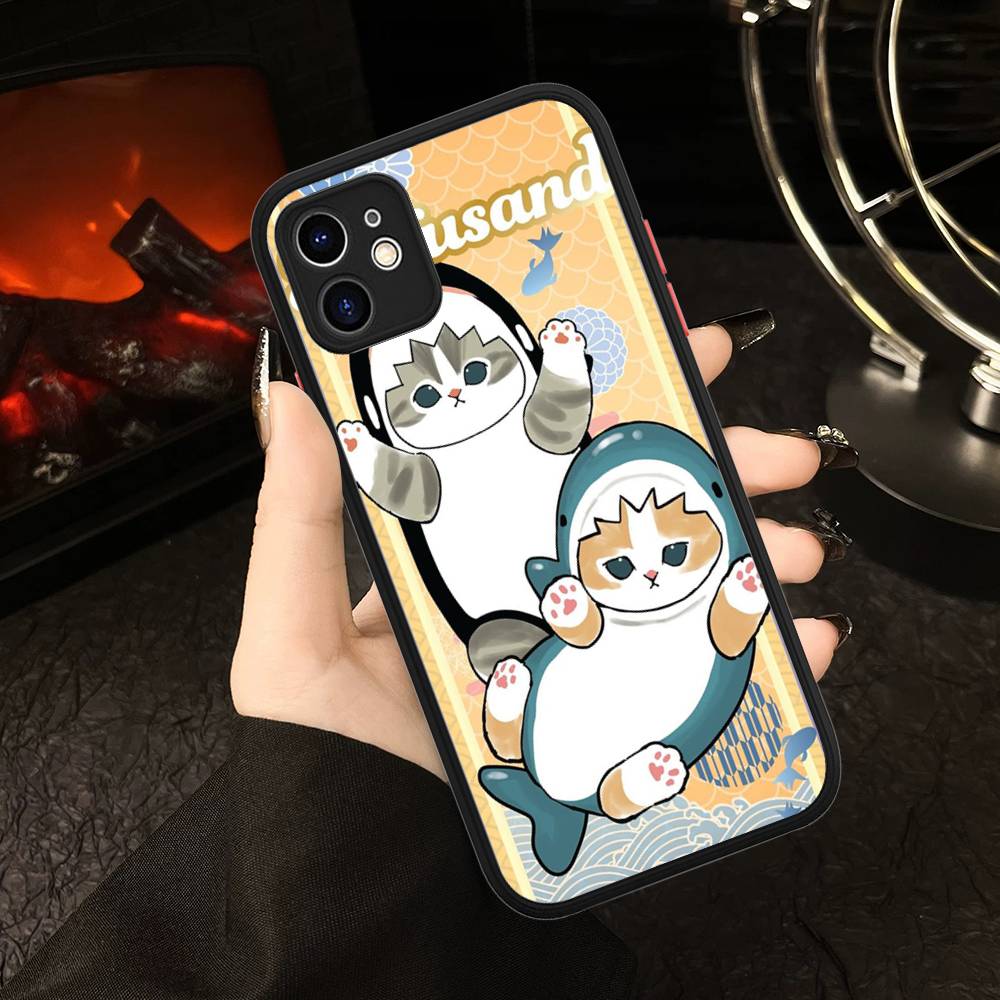 

M-Mofusand Cute Shark Cat Matte Protective Case For IPhone 16 15 14 13 12 11 Pro Max X XS MAX Protection Case iphone Xs Max