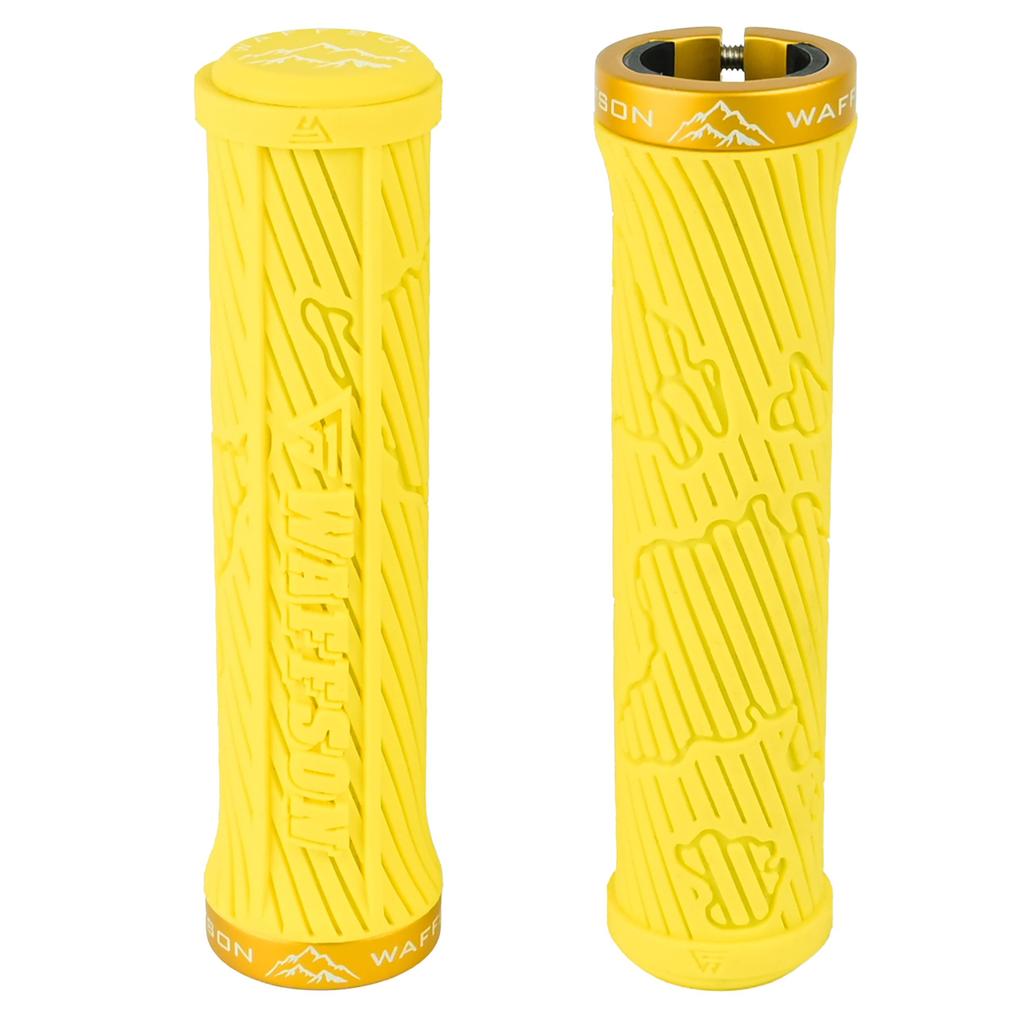 WFS World Map MTB Grips Single Clamp Ergonomic Mountain Bike Handlebar Grips Comfortable Vibration Damping for and Downhill Yellow Lock-On – Non-Slip