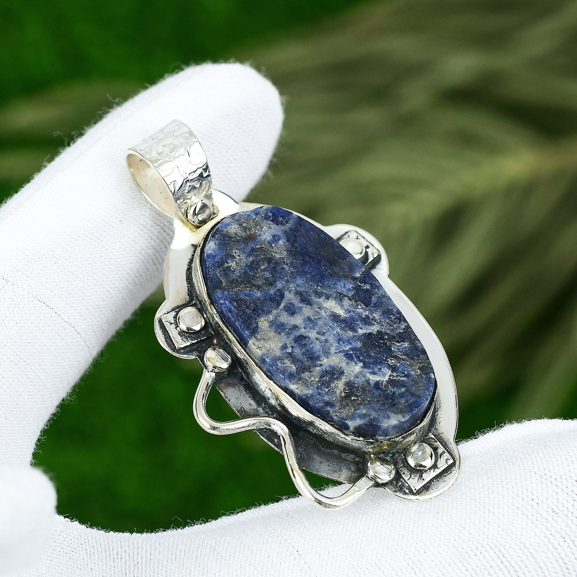

Friendship Day Deal Oval Natural Sodalite Anniversary Pendant Jewelry 925 Silver