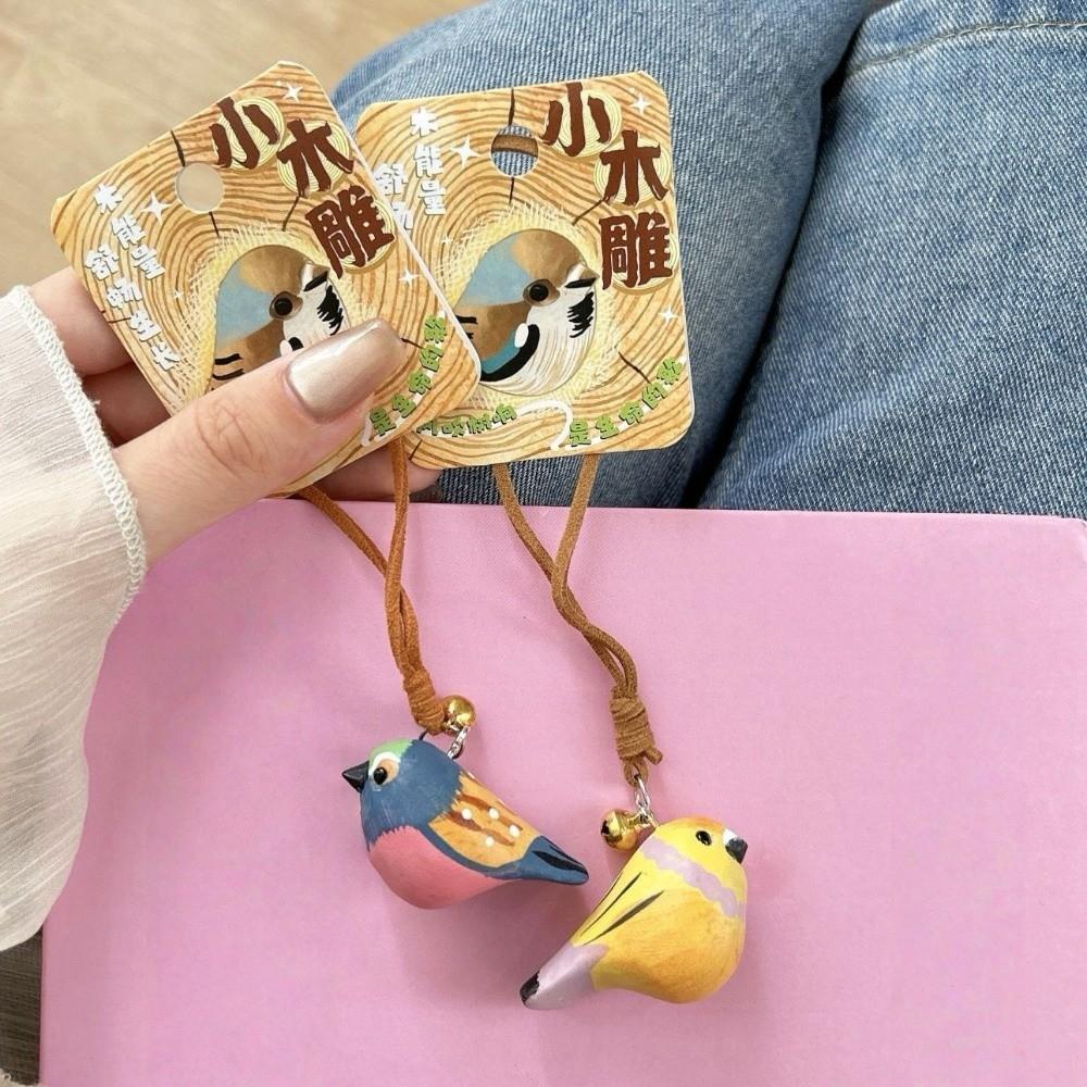 Cartoon Wood Carving Keychain Sparrow Brids Key Ring Unique Wooden Bird Pendant  Bag Hanging