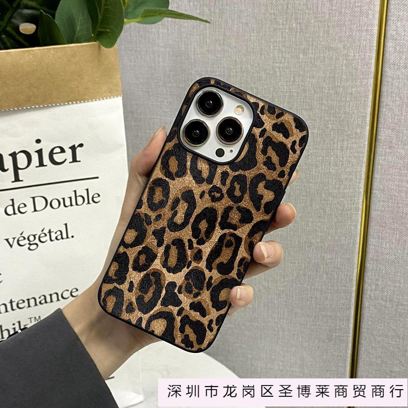 Leopard print is suitable for Apple 13 mobile phone case iphone12promax cover 14/11/xsmax/xr matte black 78 women