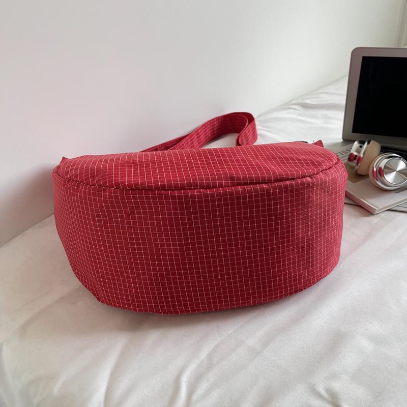 Large Capacity Plaid Canvas Bag Women's Lightweight Handbag Shoulder Crossbody Dumpling Bag