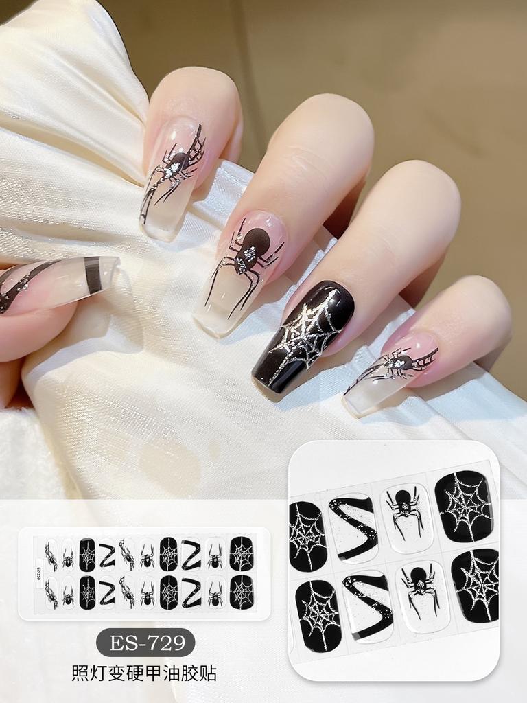 20 Pcs Halloween Christmas UV Semi Cured Gel Nail Stickers Self Adhesive Long Lasting Popular Nail Art Wraps