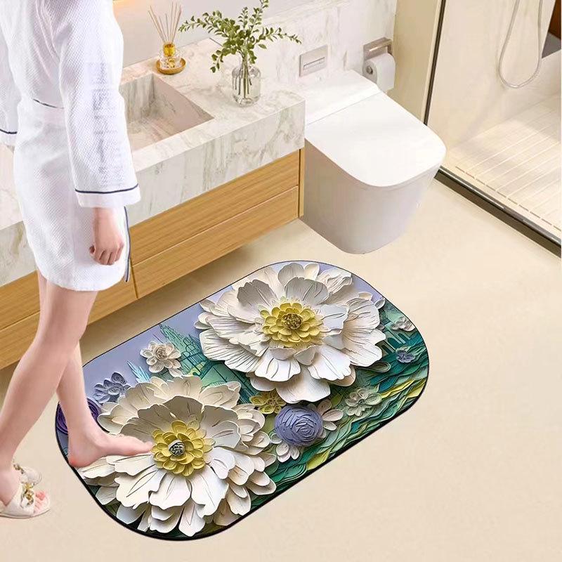 Soft, Non-Slip Daisy Diatom Mud Bathroom Mat - Quick-Dry & Thick Water-Absorbent Floor Mat
