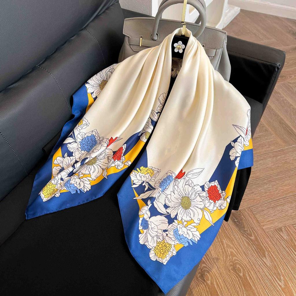 91Cm square scarf silk scarf women's new literary and fashion scarf accessories autumn and winter retro versatile shawl