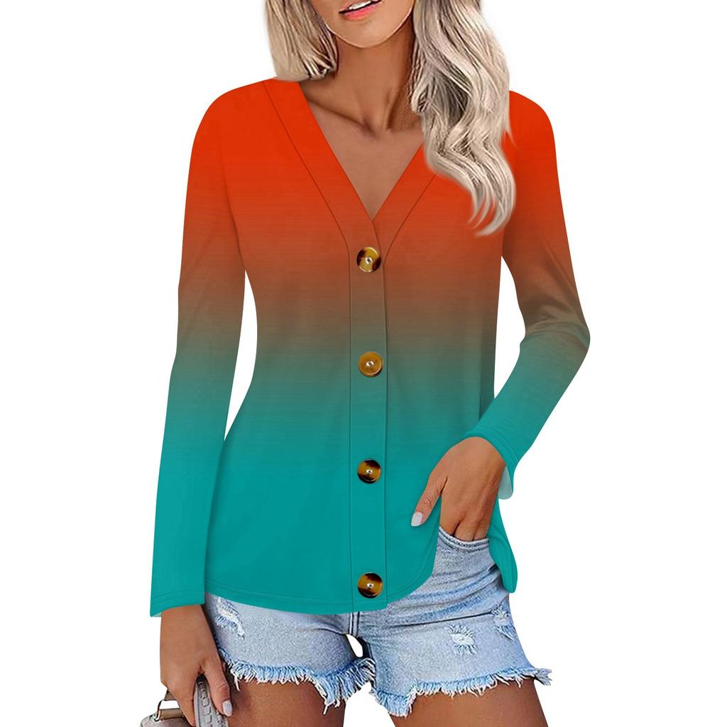 Women's Fashion Casual Print Button-down Shirt Long Sleeve Tops