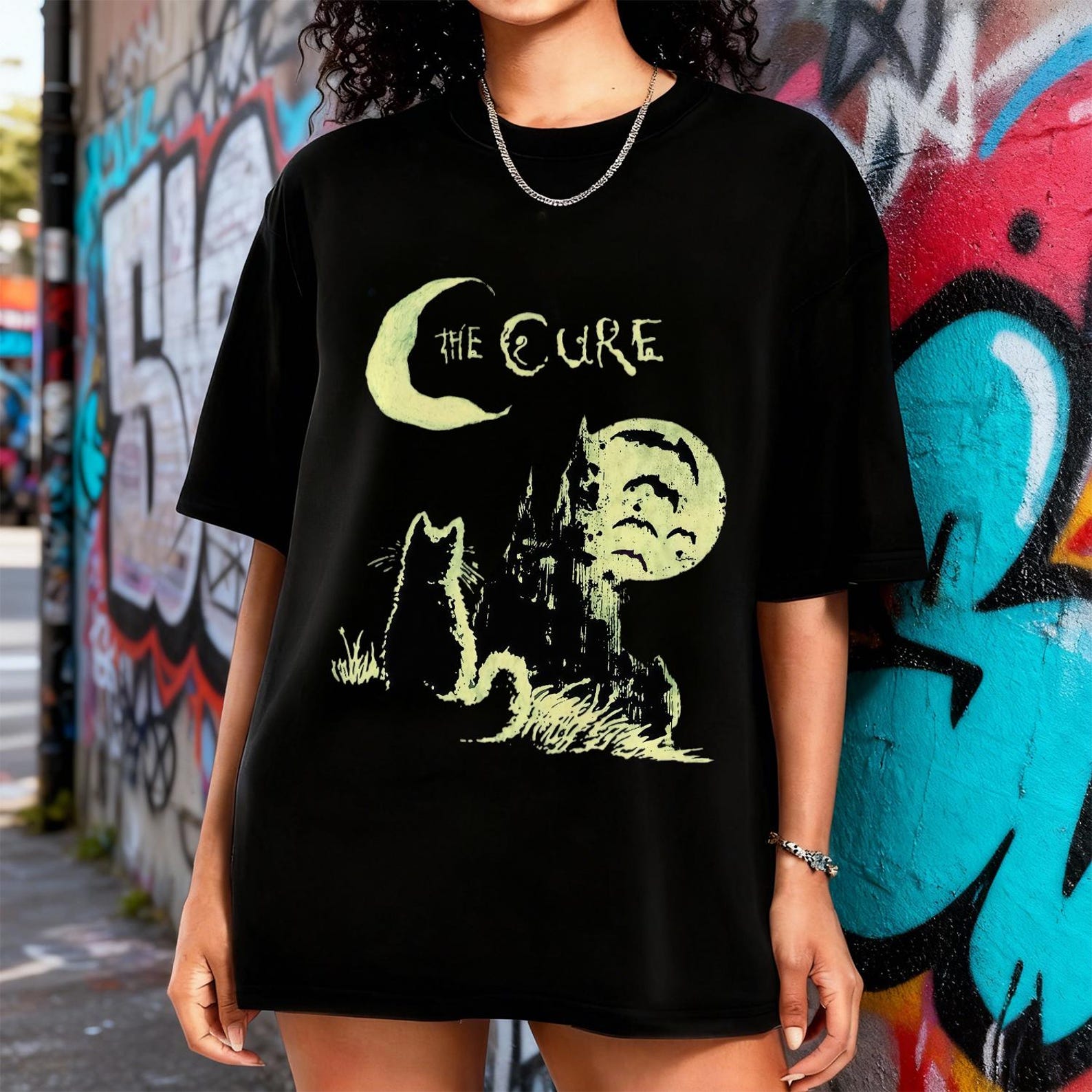 The Cure Cat Tee, Unisex shirt, Music Gifts, 90s Alt Indie Rock, the cure graphic tee,Cat Lover gifts, the cure fan gifts, band tee 4XL