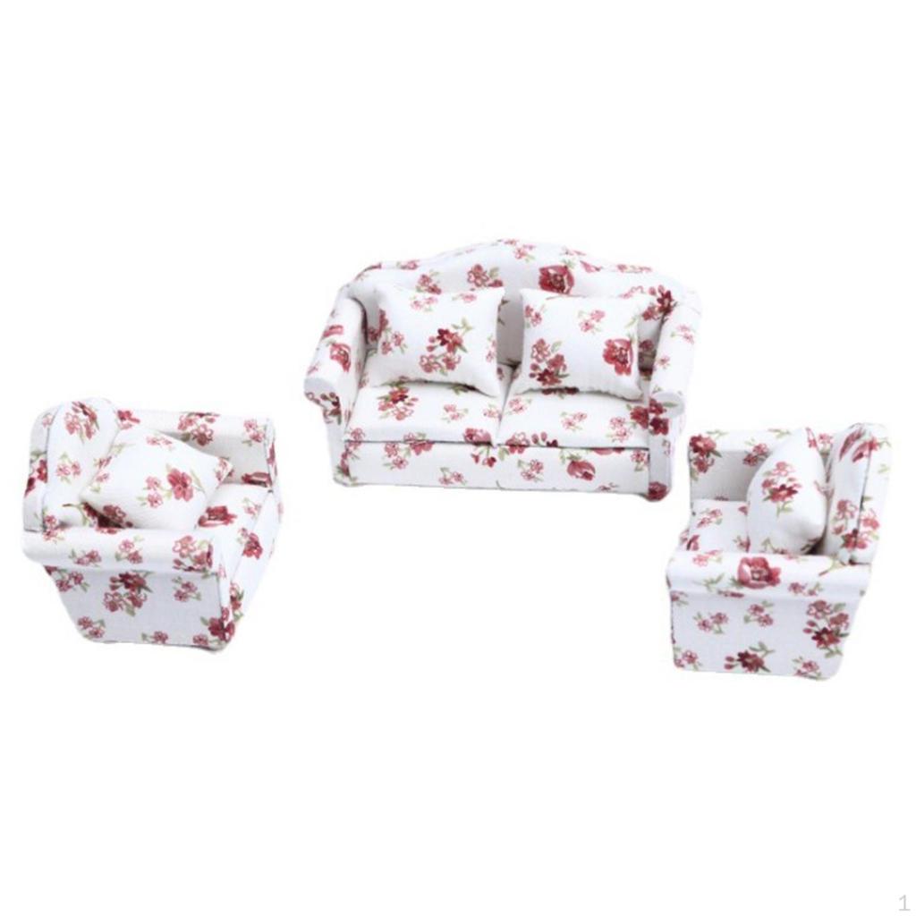 1/12 Miniature Dollhouse Floral Sofa with for Arm Room Furniture Children