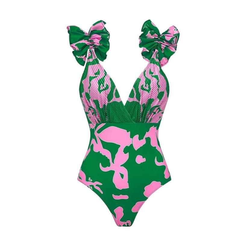 2024 Floral Cross-Back One-Piece Swimsuit and Skirt Set for Women – Trendy European and American Vacation Style