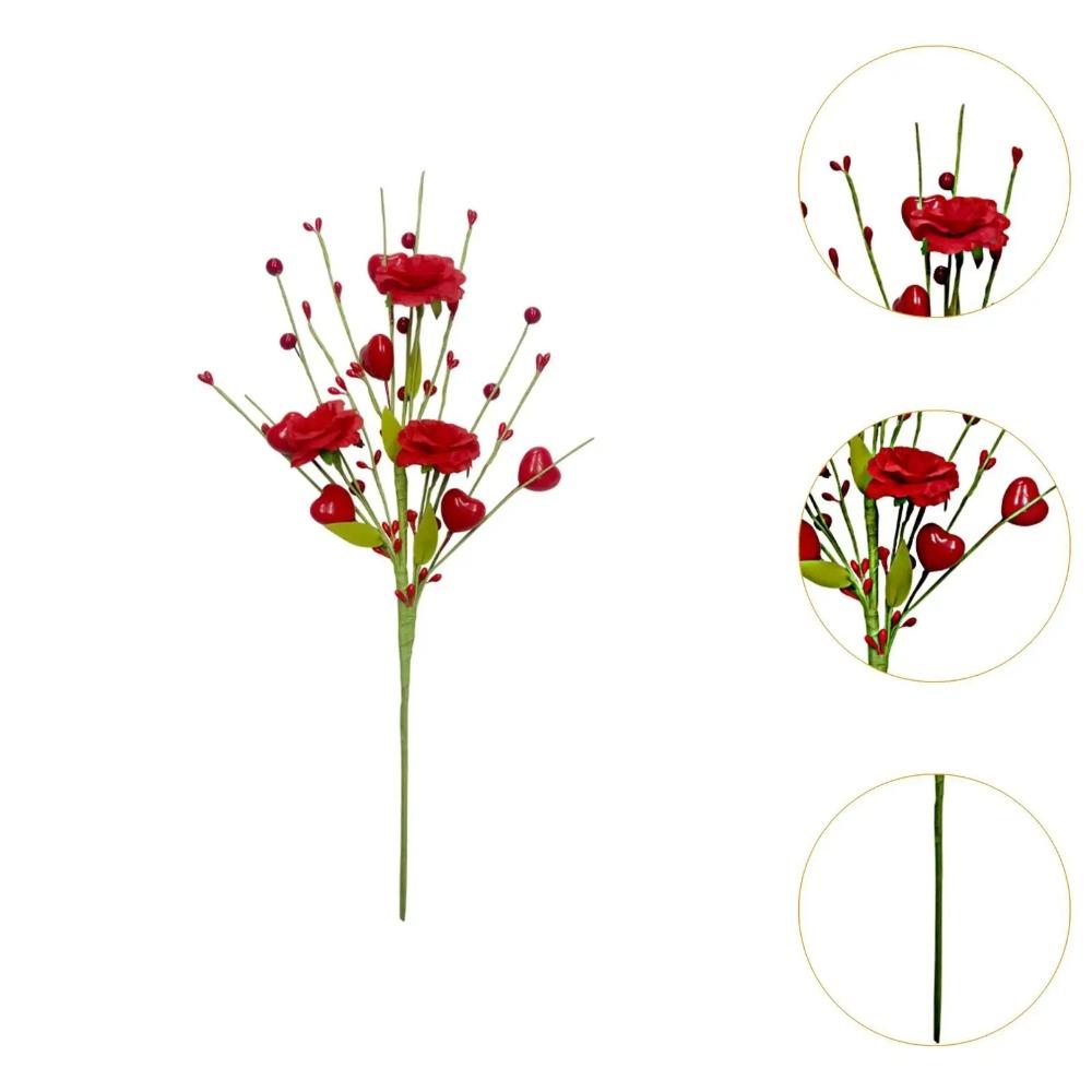 2pcs Red Pink Artificial Rose Heart Berry Branches Romantic Artificial Flower Anniversary