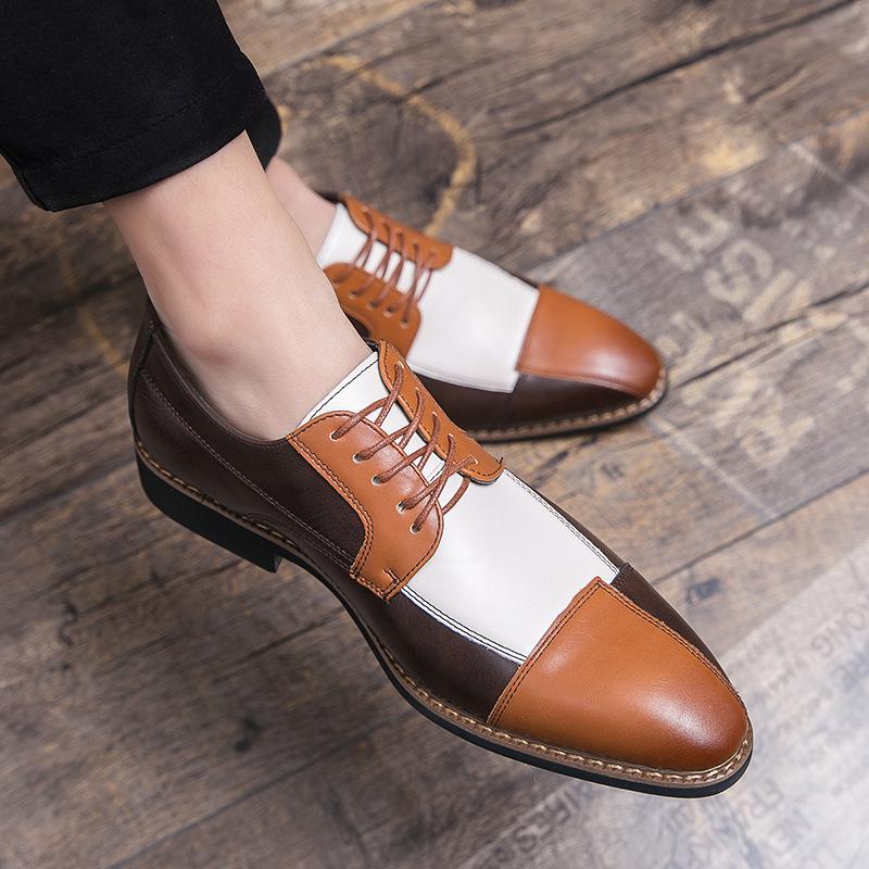 Men's Plus Size Color Block Leather Shoes: British Style, Low-Top, Casual and Formal for Spring and Autumn.