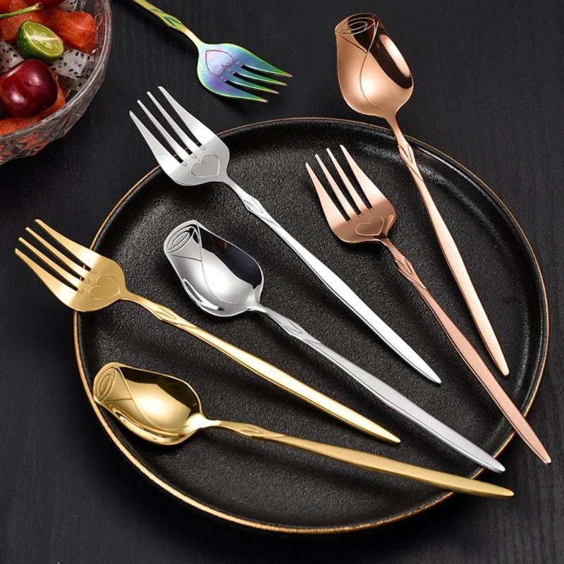 Stainless Steel Coffee Spoon Long-handled Ice-Tea Spoon Long Handle Fruit Fork Tableware Eating Utensils Dishwasher Safe