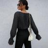 Moda Donna Casual Primavera Autunno Stampa Pois Manica Lunga Scollo a O Camicette Camicie