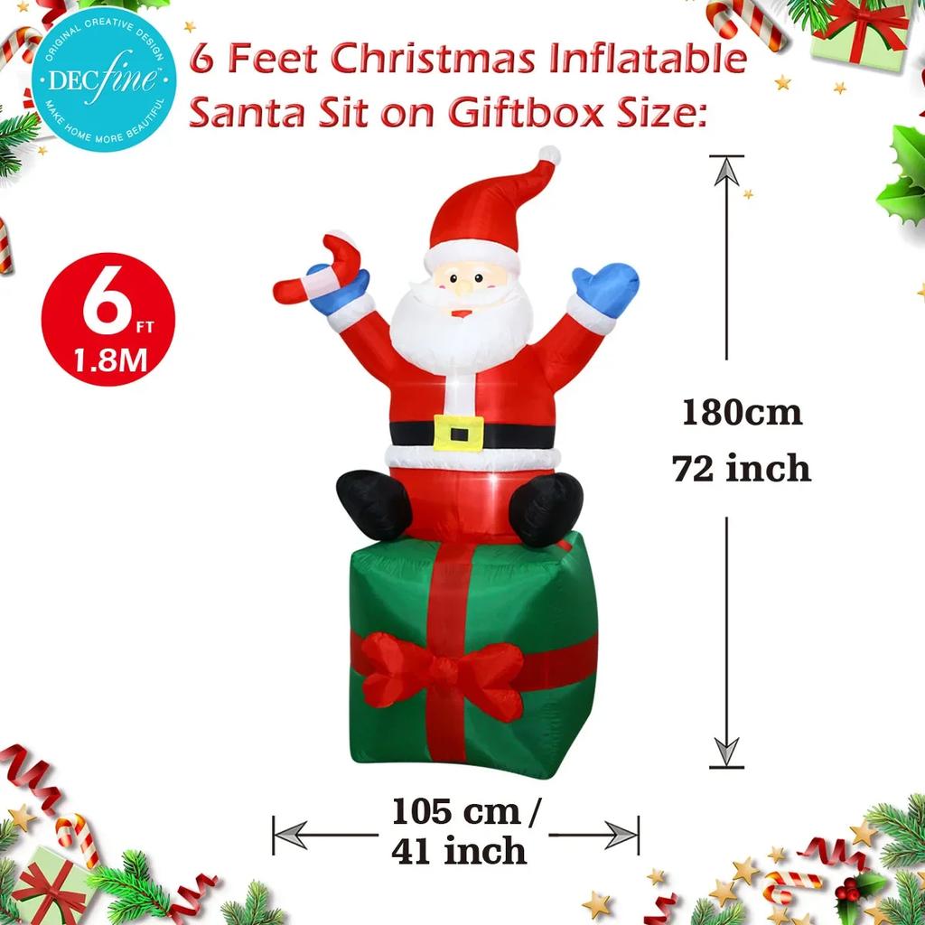 Christmas Inflatable Decorations with LED Lights, Giant Snowman, Gingerbread Man, Gift Bag, Lawn Yard Party Xmas Ornaments