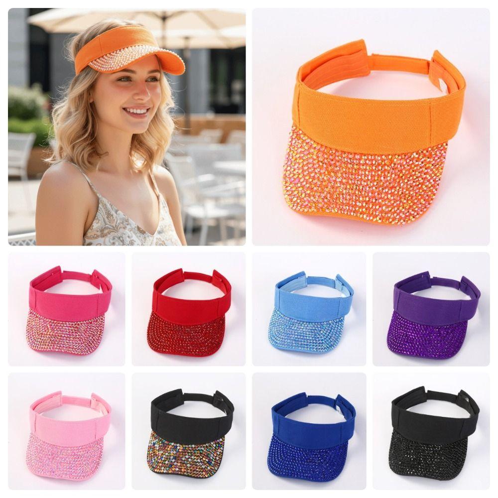 Candy Colored Sunshade Cap Breathable Diamond Encrusted Hat Fashionable Sun Hat Beach