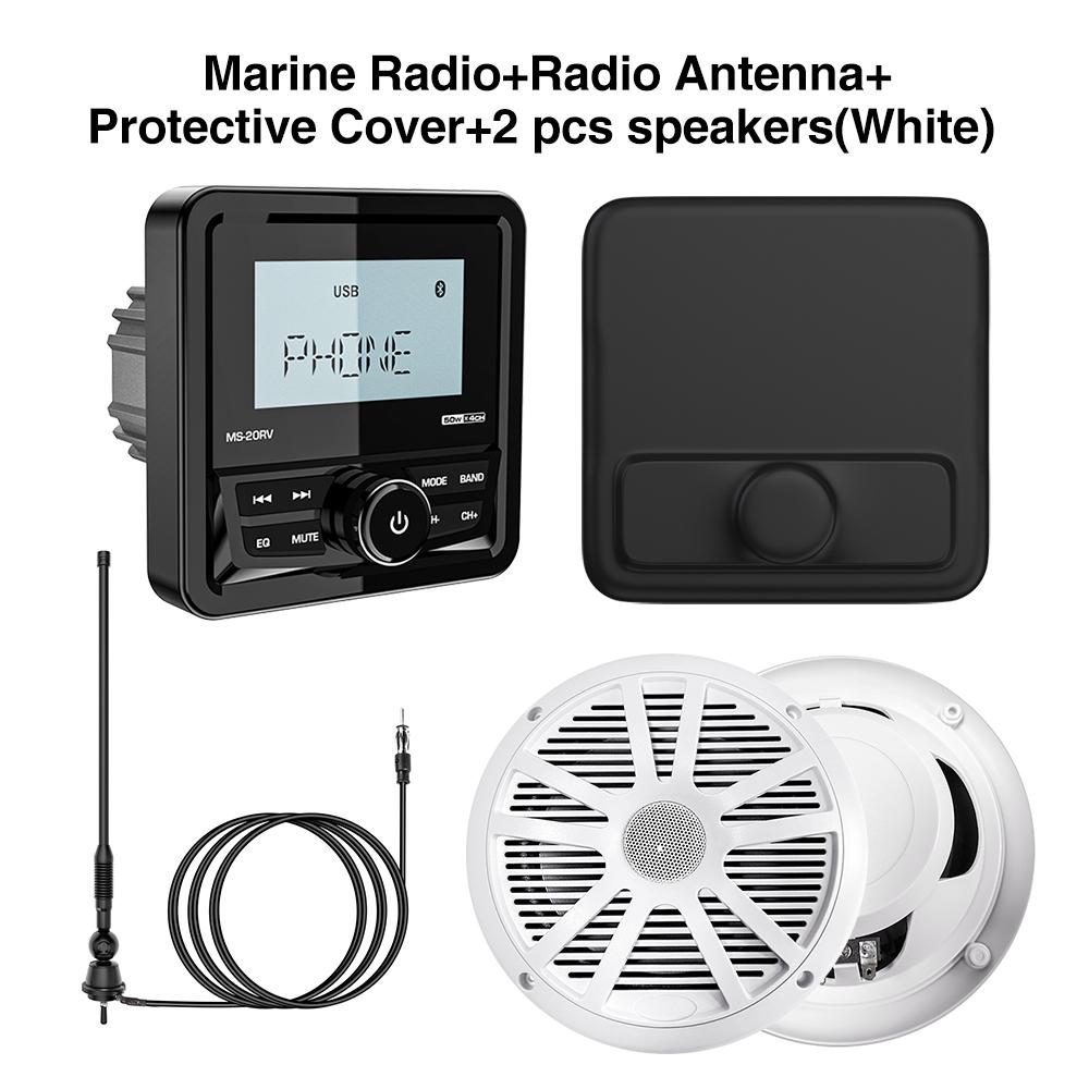 Boat Radio System Media Player Square Marine Radio /Speaker /FM AM Antenna Waterproof Bluetooth MP3 Radio for RV ATV UTV SPA RZR