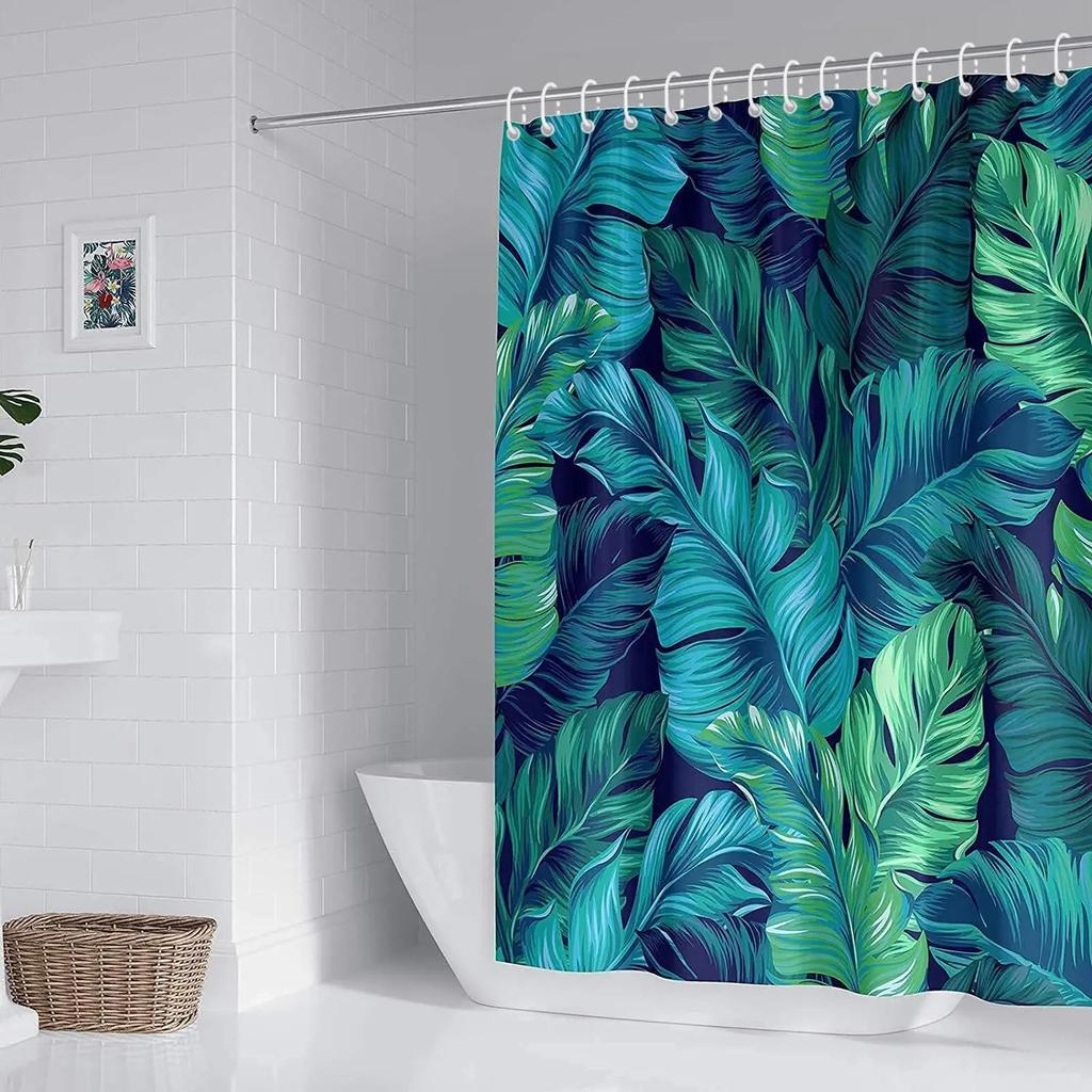 Tropical Green Palm Leaf Bathroom Shower Curtain Plant Printed Waterproof Fabric Shower Curtain Home Bathroom Decoration